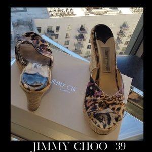 100% Authentic Jimmy Choo Classic Logo Phyllis Wedge Heels Original box - 39